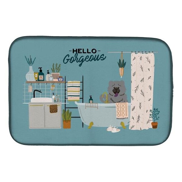 Carolines Treasures Carolines Treasures CK7561DDM 14 x 21 in. Blue Chow Chow in Bathtub Dish Drying Mat CK7561DDM - main